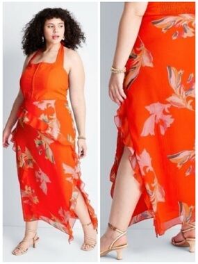 Future Collective Jenee Naylor Asymmetrical Ruffle Floral Maxi Skirt Size 22